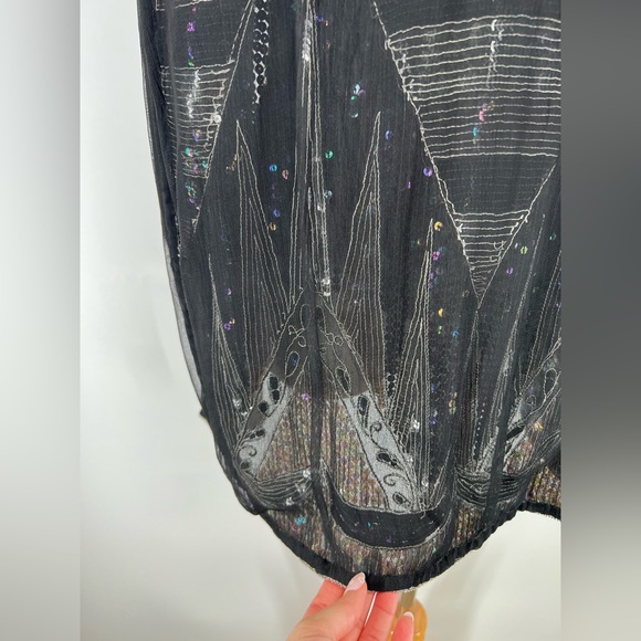 Vintage 80s Beaded Silver and Black Sequin Silk Evening Jacket - Picture 10 of 12